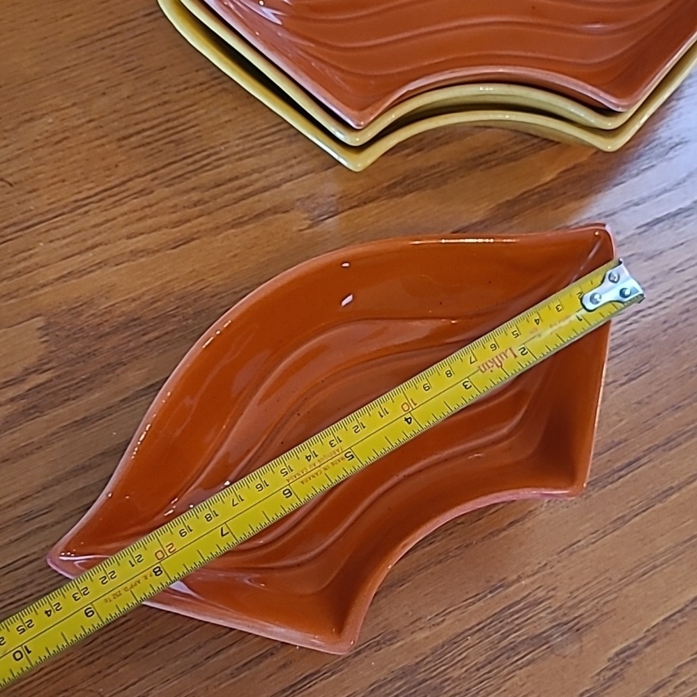 CALIFORNIA POTTERY Vintage MCM Yellow & Burnt Orange Lazy Susan Serving Set - Picture 15 of 17